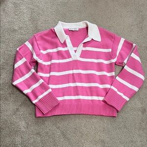English Factory Striped Pink and White Collared Sweater